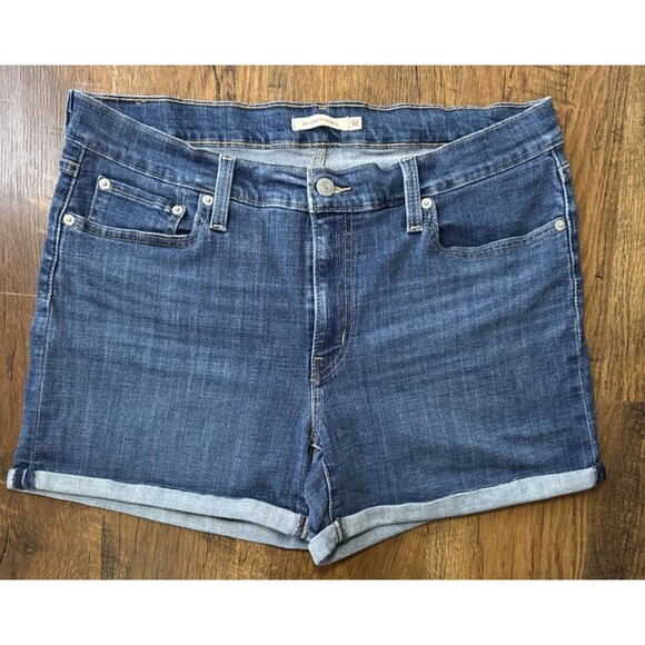 Levi's Jean Shorts‎ Womens Mid Length Mid Rise Rolled Hem Blue Size 32 - Picture 1 of 13